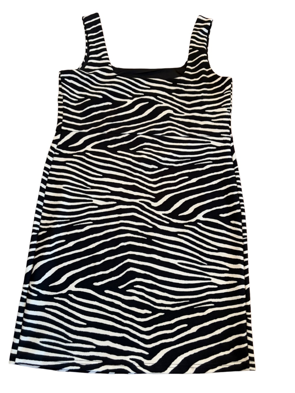 H&M Zebra Print Knee-Length Dress Black Cream Sleeveless A-Line Size L - Picture 2 of 6